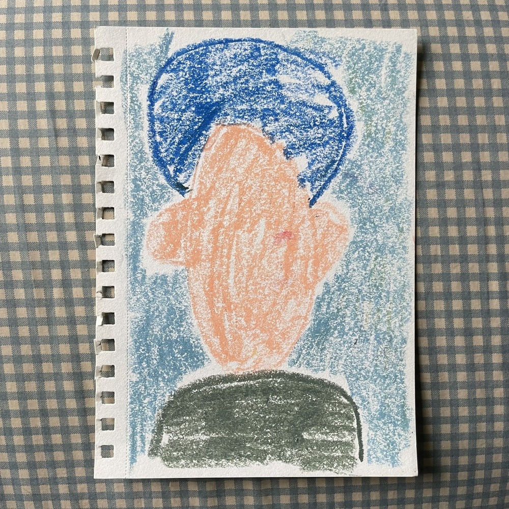 Original Crayon Drawing Outsider Art Abstract Portrait Figure Oman Hosea 5.5x8.5
